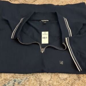 Express Dark Blue Zip Polo with White Trim